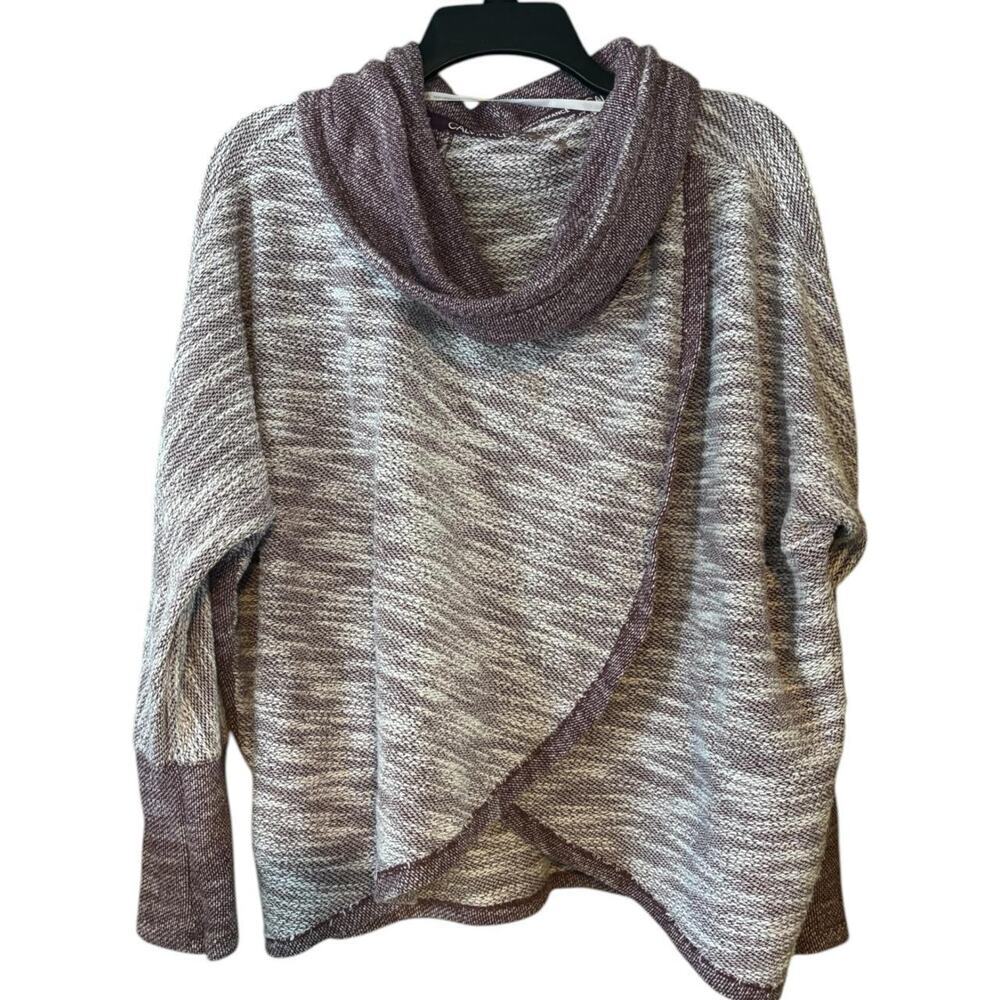 Taupe & Plum Marled Knit Cowl Neck Sweater Calvin Klein Cozy Layering